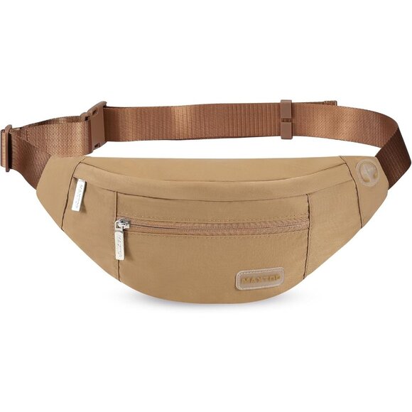 Women Men Khaki Large Crossbody Fanny Pack Belt Bag Hands-Free Waist Pack - Picture 1 of 7